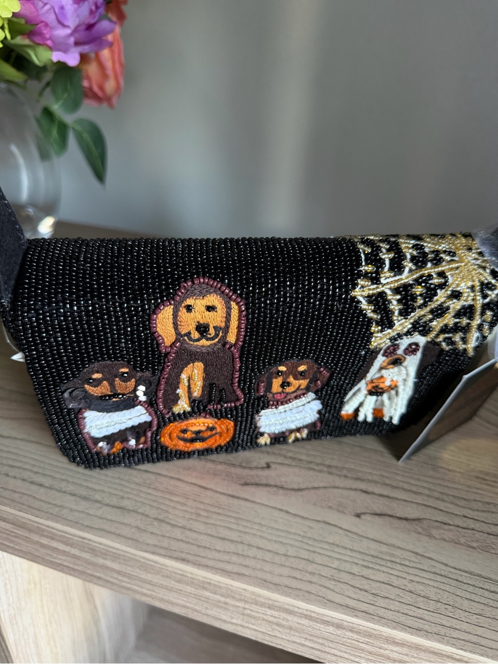 Made in India Halloween Daschund ghost web puppy Costume Beaded Shoulder Bag - Picture 6 of 12